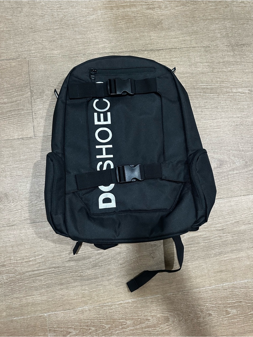 DC Black Men's Skate Backpack with Front Buckle Straps